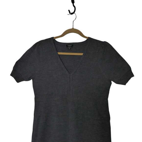 Talbots Sz Large Pure Merino Wool Short Sleeve V Neck Midi Dress Office Siren - Picture 7 of 8